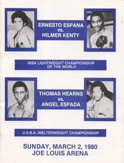 Hilmer Kenty vs. Ernesto Espana, Thomas Hearns vs. Angel Espada (poster).jpg