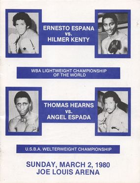 Hilmer Kenty vs. Ernesto Espana, Thomas Hearns vs. Angel Espada (poster).jpg